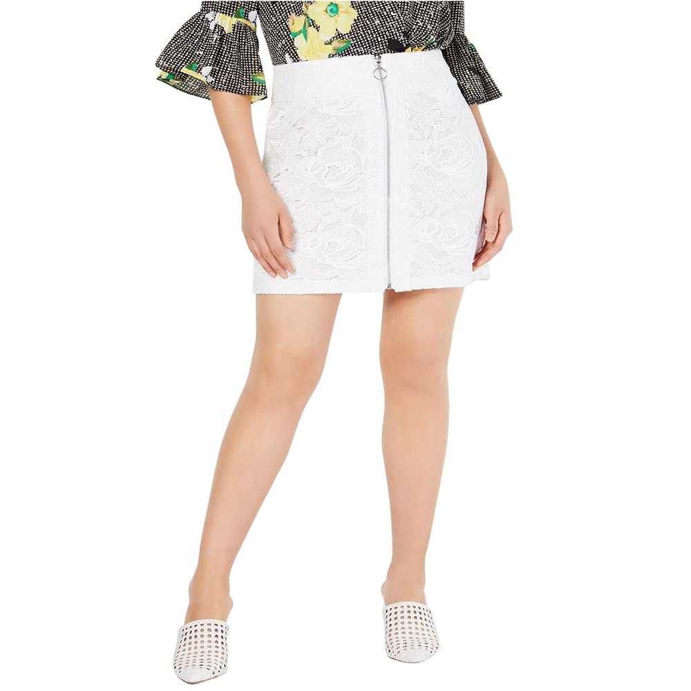 INC International Concepts Womens Lace O-Ring Zipper-Front Skirt (Bright White, 8)