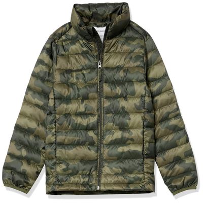 Amazon Essentials Boys' Lightweight Water-Resistant Packable Puffer Jacket, Olive Camo, X-Large