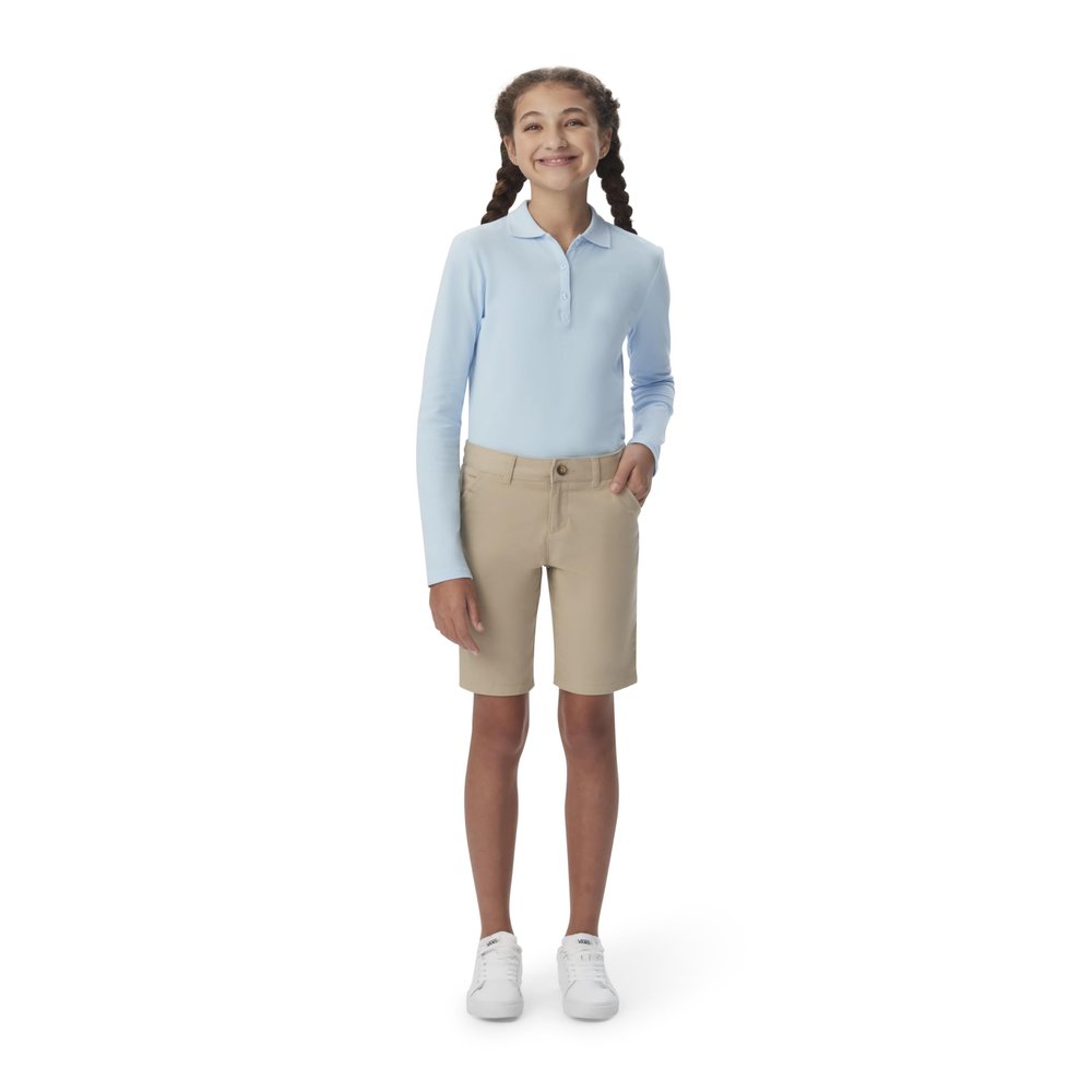 French Toast Girls' Adjustable Waist Twill Bermuda Shorts, Khaki, 14 Plus