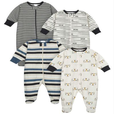 Onesies Brand baby boys 4-pack 'N Plays Footies and Toddler Sleepers, Tiger Blue, 6-9 Months US