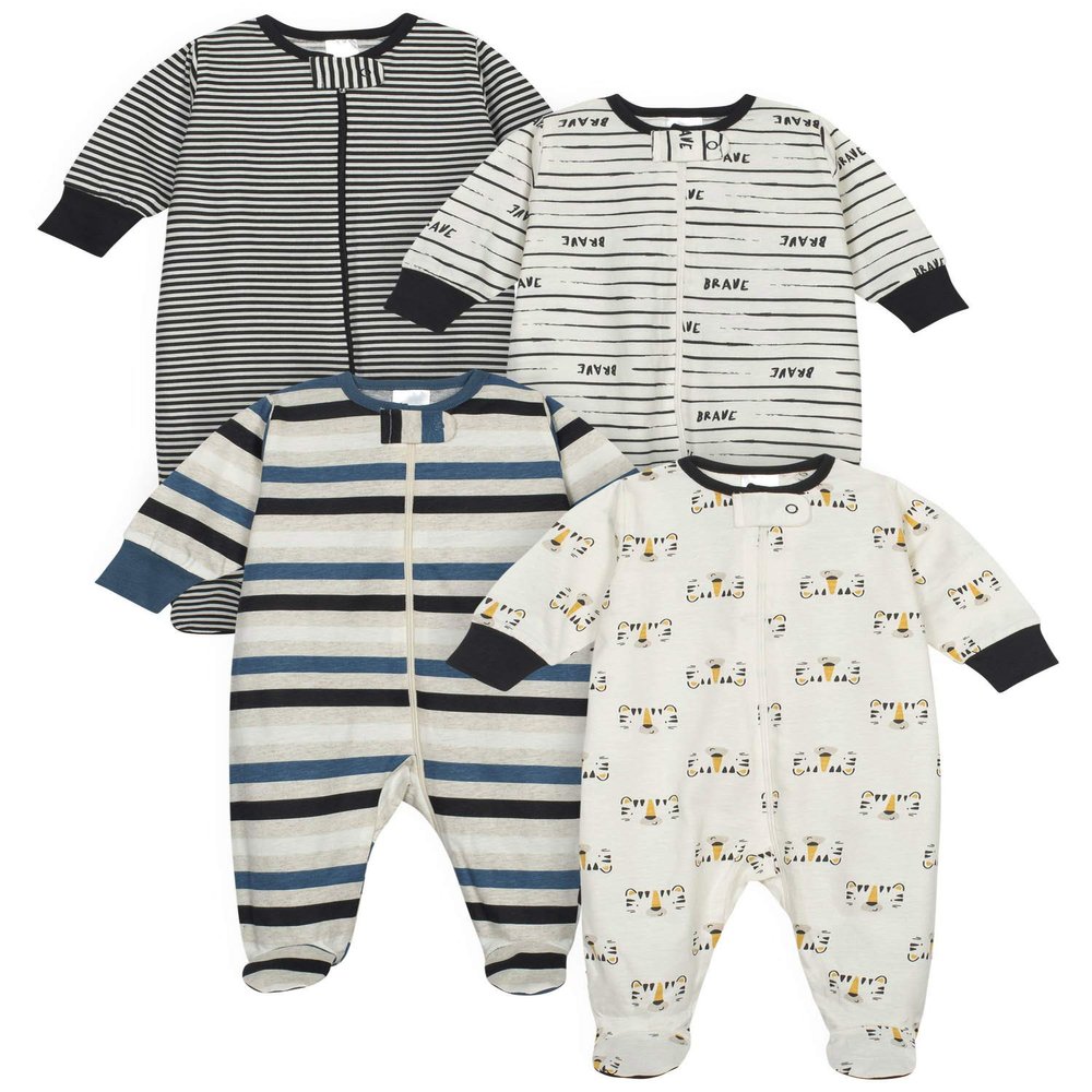 Onesies Brand baby boys 4-pack 'N Plays Footies and Toddler Sleepers, Tiger Blue, 6-9 Months US