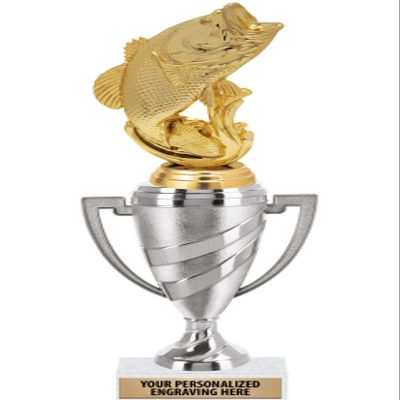 Crown Awards Fish Trophy, 10" Silver Cup Largemouth Bass Fish Trophies with Engraving Included, 5 Pack