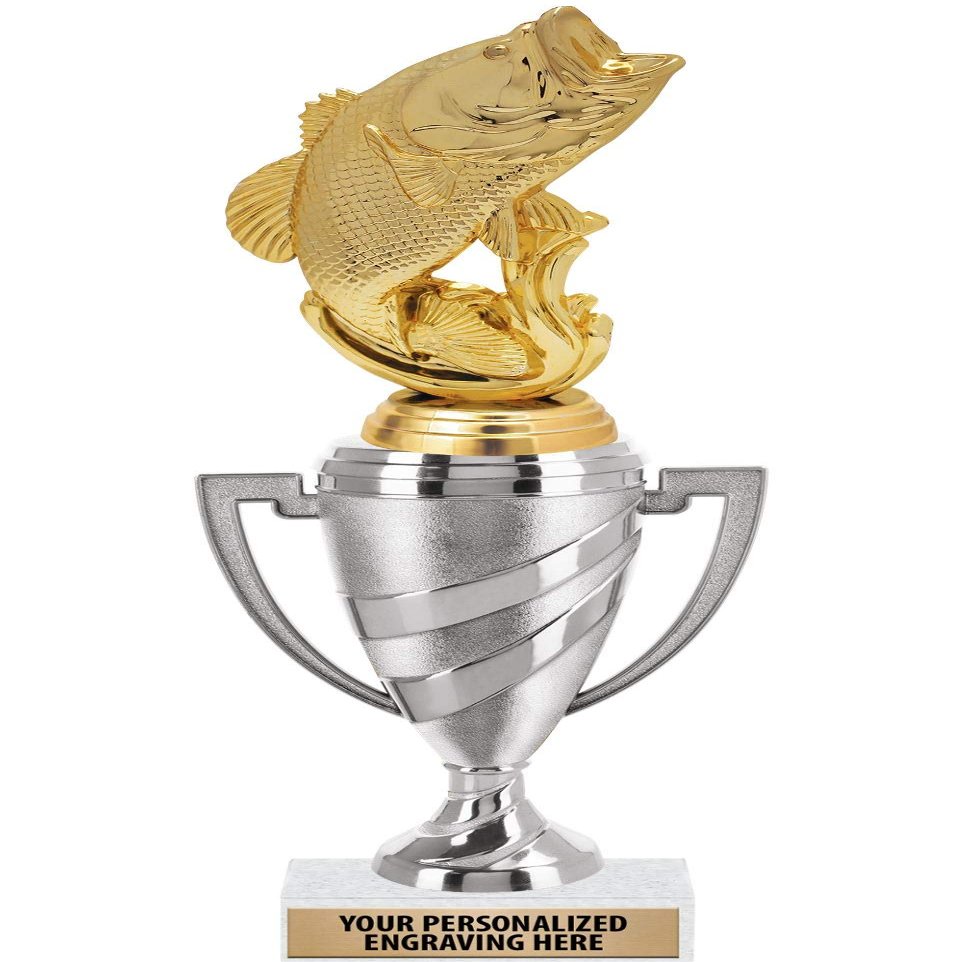 Crown Awards Fish Trophy, 10" Silver Cup Largemouth Bass Fish Trophies with Engraving Included, 5 Pack
