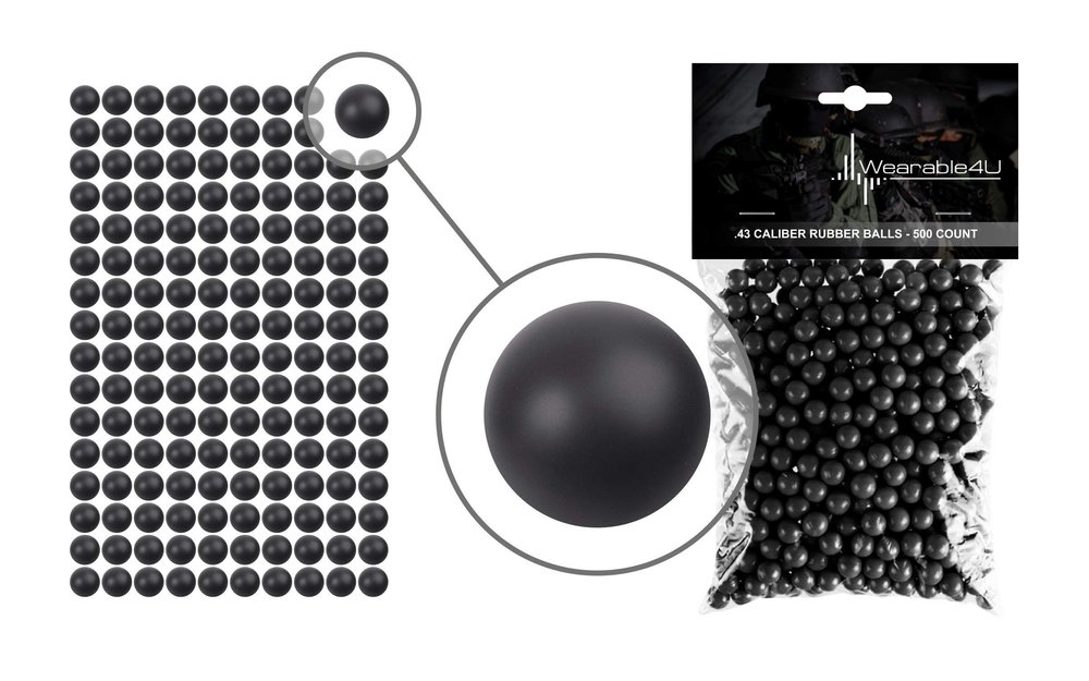 Wearable4U .43 Caliber Rubber Balls New Reusable Training Soft Rubber Balls for Paintball Guns (500 Rounds, Black)