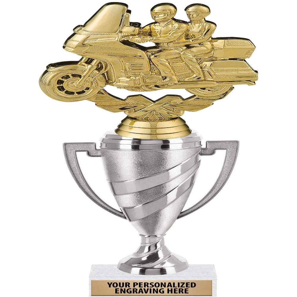 Crown Awards Bike Touring Trophy, 10" Silver Cup Bike Touring Trophies with Engraving Included, 5 Pack