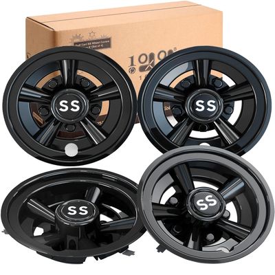 10L0L Golf Cart Hubcaps, 8 inch Wheel Covers Set of 4, Universal Hub Caps for Yamaha, Club Car, EZGO, Black