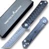 Damascus Pocket Folding Knife, Solid Tc4 Titanium Handle, 67 Multi-Layered Damascus VG10 Steel Tanto Blade (Saint DXT) view 1