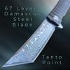 Damascus Pocket Folding Knife, Solid Tc4 Titanium Handle, 67 Multi-Layered Damascus VG10 Steel Tanto Blade (Saint DXT) view 3