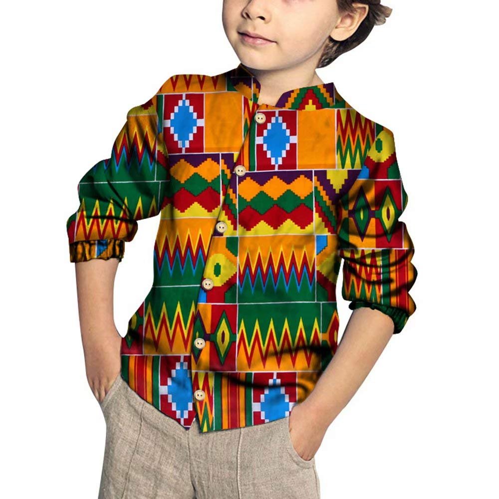 XIAOHUAGUA Little Boys Long Sleeves Tops African Teen Kids Girl Sports Wax Print Coat