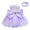 5-6Years Girls' Purple Lace Princess Wedding Baptism Dress Formal Party Wear for Toddler Baby Girl with Headwear(Light Purple 120)