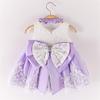 5-6Years Girls' Purple Lace Princess Wedding Baptism Dress Formal Party Wear for Toddler Baby Girl with Headwear(Light Purple 120) view 2