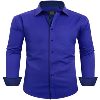 Alimens & Gentle Mens Royal Blue Dress Shirt Long Sleeve Wrinkle Free Stretch Business Formal Wedding Button Up Shirt XL