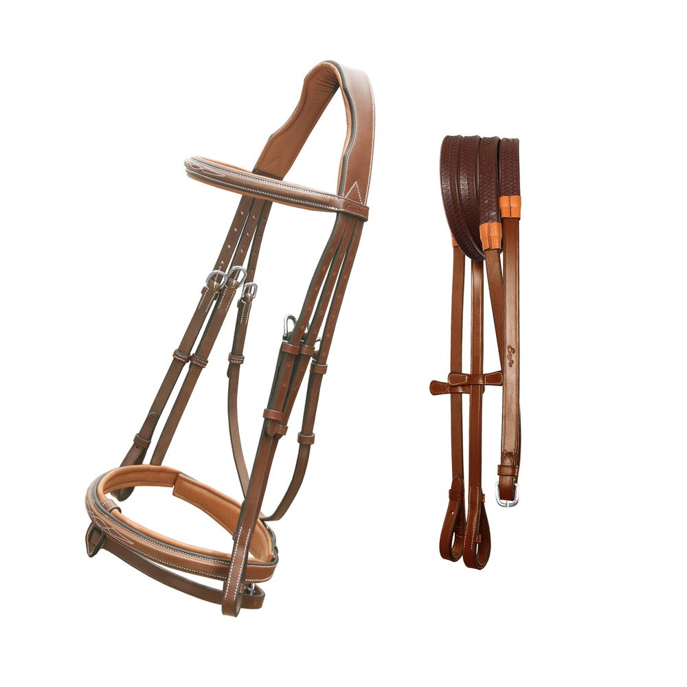 ExionPro Exion Anatomical Snaffle Jumping Bridle for Horses with Removable Flash Noseband & Rubber Reins Premium Vegetable-Tanned Leather, SS Buckles, Padded MonoCrown, Designer Stitching