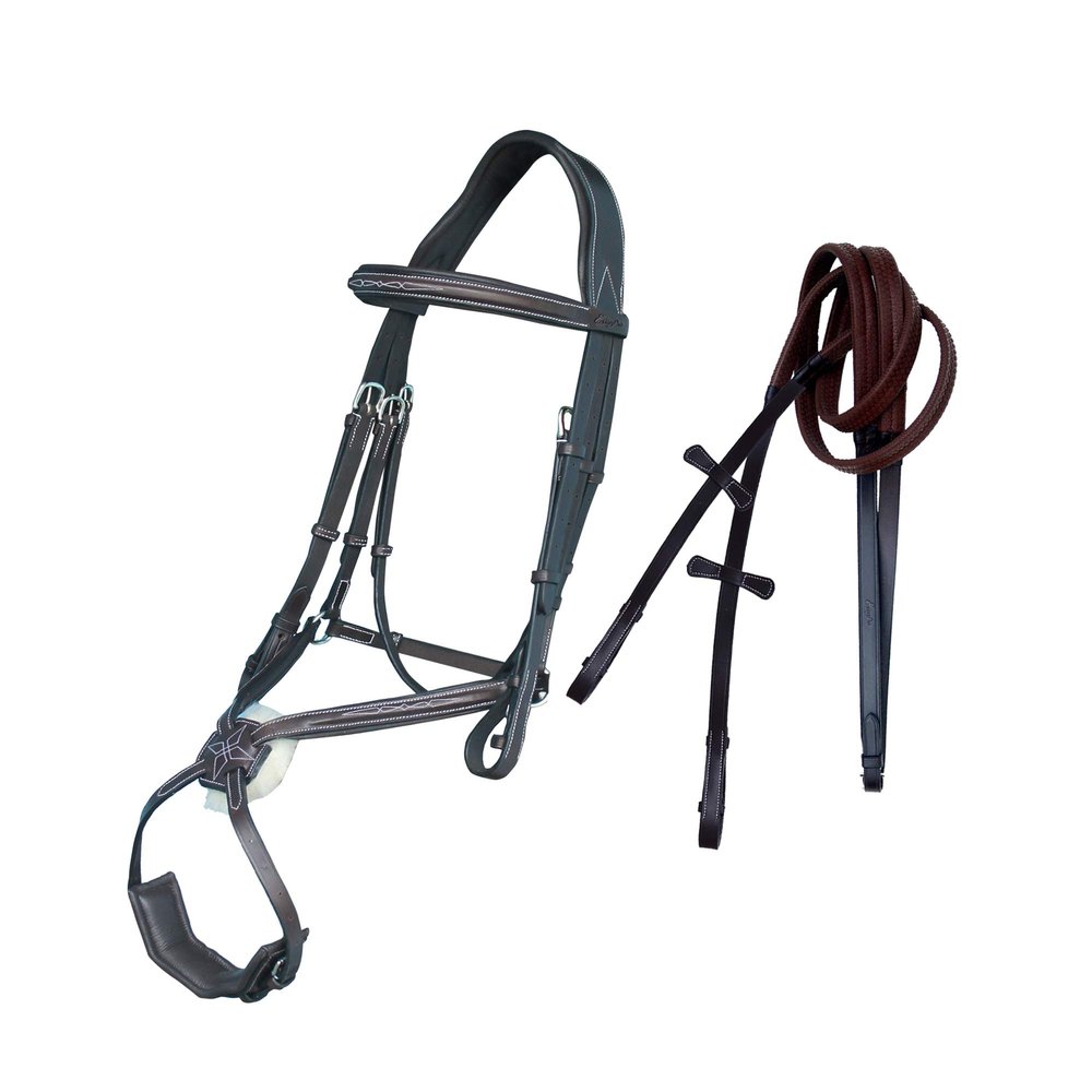 Exion Figure 8 English Jumping Bridle with Soft Padding & Rubber Reins | Anatomical Mono Crown | Grakle Noseband Mexican Bridle with SS Buckles | Premium Horse Bridle for Jumping & Eventing