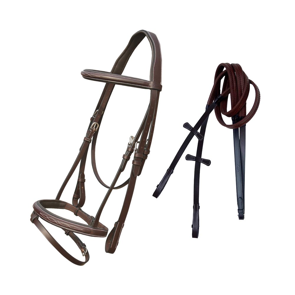 ExionPro Exion English Jumping Bridle with Flash & Rubber Reins  Anatomical Padded Horse Bridle  Premium Leather Designer Stitched Hunter Jumper Tack  SS Buckles  Pony, Cob, Full, Warmblood