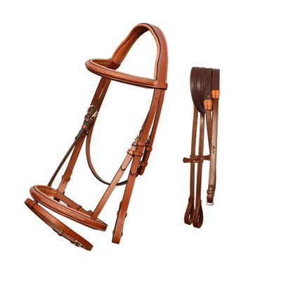 ExionPro Exion English Jumping Bridle with Flash & Rubber Reins  Anatomical Padded Horse Bridle  Premium Leather Designer Stitched Hunter Jumper Tack  SS Buckles  Pony, Cob, Full, Warmblood
