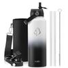 BUZIO Insulated Water Bottle with Straw Lid and Flex Cap, 40oz Modern Double Vacuum Stainless Steel Water Flask, Cold for 48 Hrs Hot for 24 Hrs Simple Thermo Canteen Mug, White and Black view 1