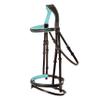 Exion Bling Horse Bridle with Blue Crystal Browband & Designer Flash Noseband | Broad Anatomical Crown with Baby Blue Padding | English Jumping Bridle with Rubber Reins view 2