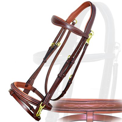 Exion Quick Change Snap English Bridle with Brass Hardware Soft Lined Anatomical Horse Bridle with Rubber Reins Snap-On Crown & Cheekpiece Gold Tone Buckles Padded Jumping Tack Set