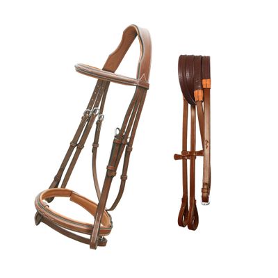 ExionPro Exion Anatomical Snaffle Jumping Bridle for Horses with Removable Flash Noseband & Rubber Reins Premium Vegetable-Tanned Leather, SS Buckles, Padded MonoCrown, Designer Stitching