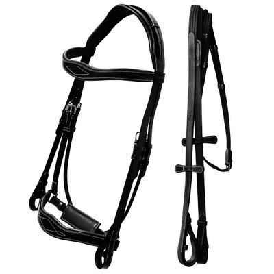Exion Horse Dressage Bridle with Web Reins | Broad Anatomic Crownpiece, Crank Noseband & Browband & Reins with Hand Stoppers | Dressage Bridles for Horses