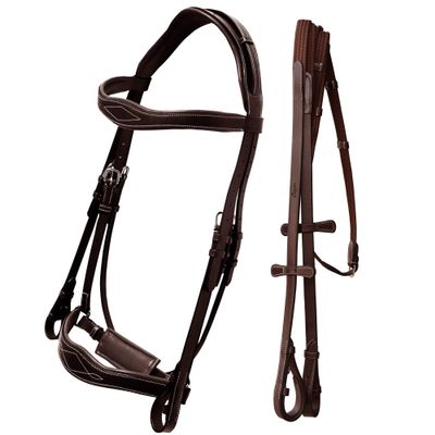 Exion Horse Dressage Bridle with Web Reins | Broad Anatomic Crownpiece, Crank Noseband & Browband & Reins with Hand Stoppers | Dressage Bridles for Horses