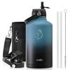 BUZIO Insulated Water Bottle with Straw Lid and Flex Cap, 64oz Double Wall Vacuum Stainless Steel Water Thermo Wide Mouth Lid, Cold for 48 Hrs Or Hot for 24 Hrs Sweat Proof Flask, Indigo Crush view 1