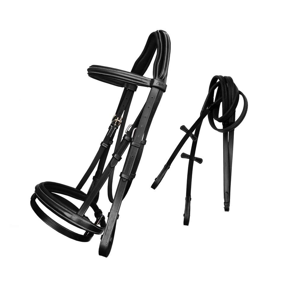 ExionPro Exion English Jumping Hunter Bridle with Removable Flash Noseband & Rubber Reins | Soft Padded Raised Snaffle Browband & Noseband | Anatomical Anti-Pressure Headpiece | Leather Horse Bridle