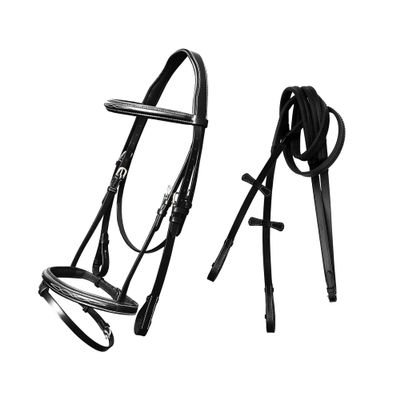 ExionPro Exion English Jumping Bridle with Flash & Rubber Reins  Anatomical Padded Horse Bridle  Premium Leather Designer Stitched Hunter Jumper Tack  SS Buckles  Pony, Cob, Full, Warmblood