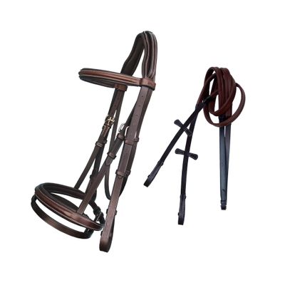 ExionPro Exion English Jumping Hunter Bridle with Removable Flash Noseband & Rubber Reins | Soft Padded Raised Snaffle Browband & Noseband | Anatomical Anti-Pressure Headpiece | Leather Horse Bridle