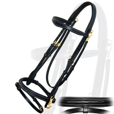 Exion Quick Change Snap English Bridle with Brass Hardware Soft Lined Anatomical Horse Bridle with Rubber Reins Snap-On Crown & Cheekpiece Gold Tone Buckles Padded Jumping Tack Set