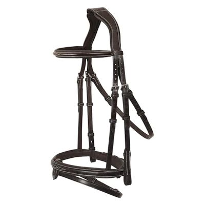 Exion Horse Snaffle Jumping Bridle with Removable Flash & Rubber Reins | Royal English Bridle for Horses | Havana Brown, Pony Size