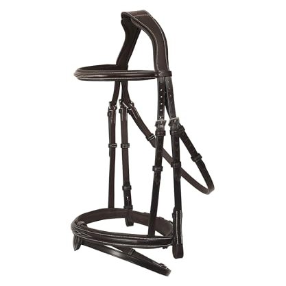 Exion Horse Snaffle Jumping Bridle with Removable Flash & Rubber Reins | Royal English Bridle for Horses | Havana Brown, Pony Size