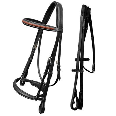 Exion Dressage Bridle for Horse Padded AntiPressure Crownpiece, Crank Noseband, Braided Browband & Web Reins Premium Leather Dressage Bridle for Show, Training