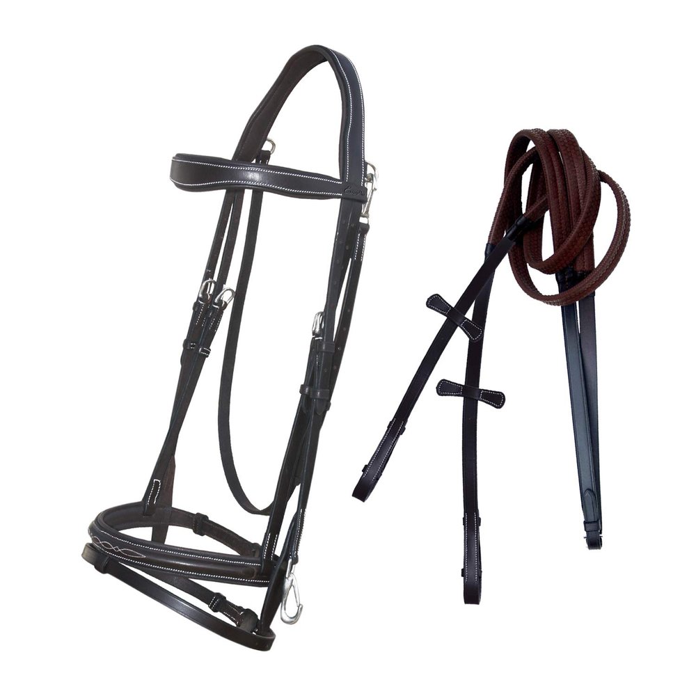 Exion Quick Change Snap English Bridle for Horses Soft Lined Anatomical Jumping Bridle with Rubber Reins Snap-On Crown & Cheekpiece Wave Padded Browband & Raised Noseband Horse Tack Set