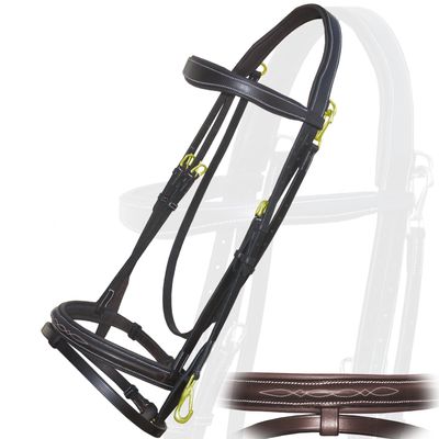 Exion Quick Change Snap English Bridle with Brass Hardware Soft Lined Anatomical Horse Bridle with Rubber Reins Snap-On Crown & Cheekpiece Gold Tone Buckles Padded Jumping Tack Set