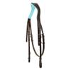 Exion Bling Horse Bridle with Blue Crystal Browband & Designer Flash Noseband | Broad Anatomical Crown with Baby Blue Padding | English Jumping Bridle with Rubber Reins view 3
