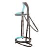 Exion Bling Horse Bridle with Blue Crystal Browband & Designer Flash Noseband | Broad Anatomical Crown with Baby Blue Padding | English Jumping Bridle with Rubber Reins view 4