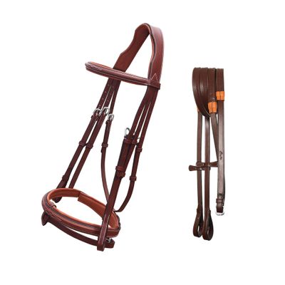 ExionPro Exion Anatomical Snaffle Jumping Bridle for Horses with Removable Flash Noseband & Rubber Reins Premium Vegetable-Tanned Leather, SS Buckles, Padded MonoCrown, Designer Stitching