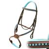 Exion Blue Bling Browband and Figure 8 Noseband Horse Bridle with Blue Soft Lined Crown Piece and Rubber Reins | Royal Figure Eight Blue English Bridle. view 2