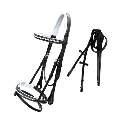 Exion White Shine Blings & Browband & Snaffle Bling Noseband & White Soft Lined Padded Bridle & Rubber Reins. | Browbands with Bling | Bling Browbands | English Tack for Horses