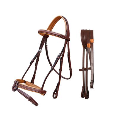 Exion Comfort Soft Lined Snaffle Hunter Jumping Bridle with Detachable Flash & Rubber Reins | Anatomical English Bridle for Horses (Oak Brown, Pony Size)