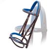 Exion Bling Bridle for Horses White & Dark Blue Bling Crystals Browband & Snaffle Noseband with Dark Blue Calf Padding & Rubber Reins | English Jumping Bling Bridle for Horses view 2