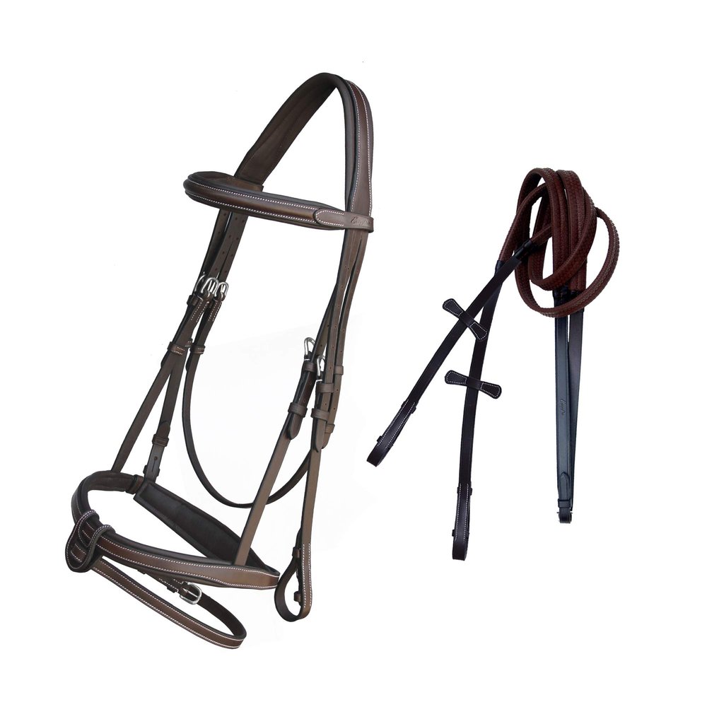 Exion Comfort Soft Lined Snaffle Hunter Jumping Bridle with Detachable Flash & Rubber Reins | Anatomical English Bridle for Horses (Choco Brown, Full)