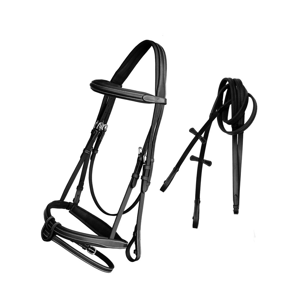 Exion Comfort Soft Lined Snaffle Hunter Jumping Bridle with Detachable Flash & Rubber Reins | Anatomical English Bridle for Horses (Black, Cob)
