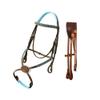 Exion Blue Bling Browband and Figure 8 Noseband Horse Bridle with Blue Soft Lined Crown Piece and Rubber Reins | Royal Figure Eight Blue English Bridle. view 1