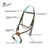 Exion Blue Bling Browband and Figure 8 Noseband Horse Bridle with Blue Soft Lined Crown Piece and Rubber Reins | Royal Figure Eight Blue English Bridle. view 4