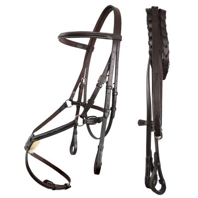 Exion Figure 8 Horse Bridle with Leather Laced Reins | English Jumping Bridle with Figure 8 Noseband | Black, Brown Equestrian Bridle for Horses, Cob, Pony & Oversize