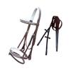 Exion White Shine Blings & Browband & Snaffle Bling Noseband & White Soft Lined Padded Bridle & Rubber Reins. | Browbands with Bling | Bling Browbands | English Tack for Horses view 1