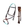 Exion Blue Bling Browband and Figure 8 Noseband Horse Bridle with Blue Soft Lined Crown Piece and Rubber Reins | Royal Figure Eight Blue English Bridle. view 1